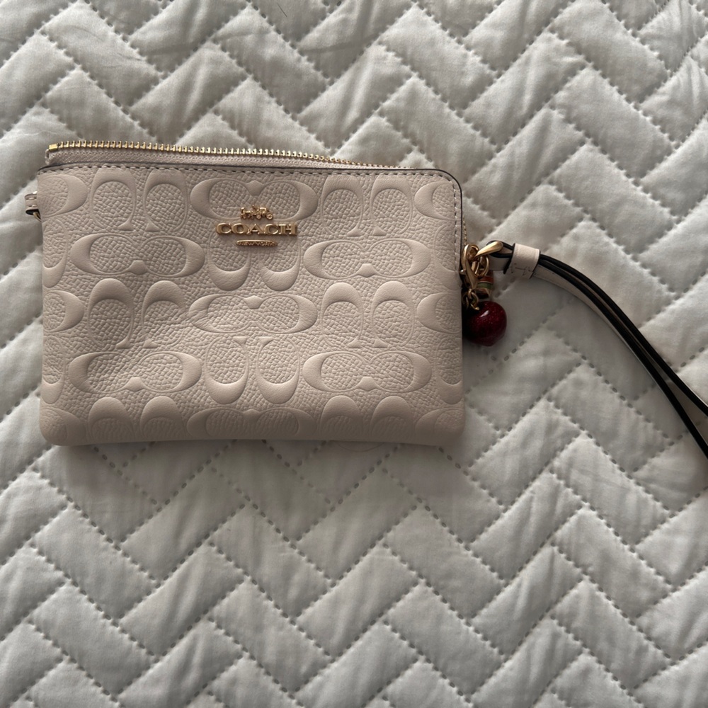 Coach Off White Embossed Wristlet
